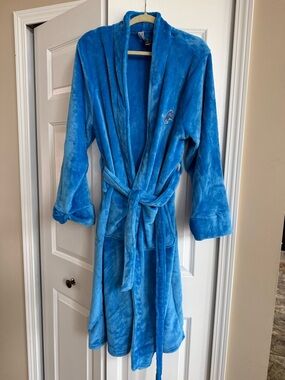 Plush Blue Bath Robe with Embroidered Lions Logo